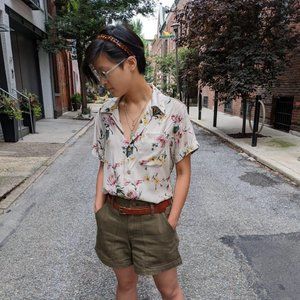 Naked and Famous Beige Rayon Flower Shirt